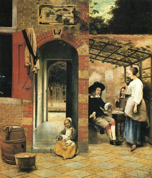 The Courtyard of a House in Delft, c.1658 - 彼得·德·霍赫