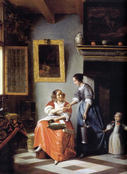 Woman hands over money to her servant, 1670 - Pieter de Hooch
