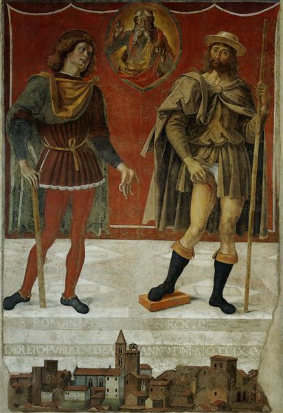 Saints Rocco and Romanee in the view of the town Deruta, 1476 - 1478 - П'єтро Перуджино