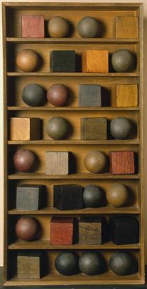 16 Balls, 16 Cubes in 8 Rows - Pol Bury