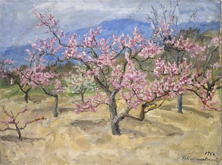 Crimea. Blooming peach tree., 1952 - Петро Кончаловський