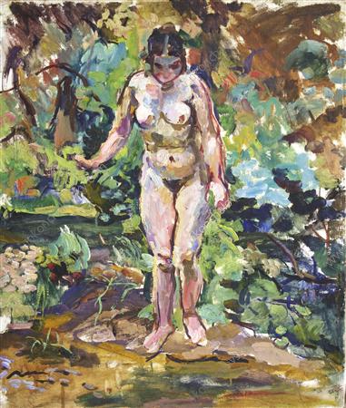 Nude on a green background, 1928 - Петро Кончаловський