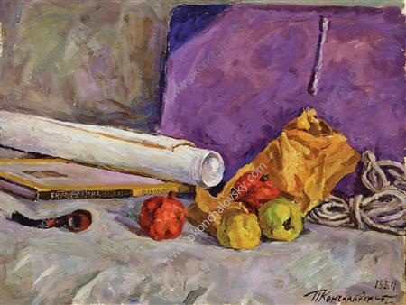Still Life. Convolution of ropes and other objects on the couch., 1954 - Pjotr Petrowitsch Kontschalowski