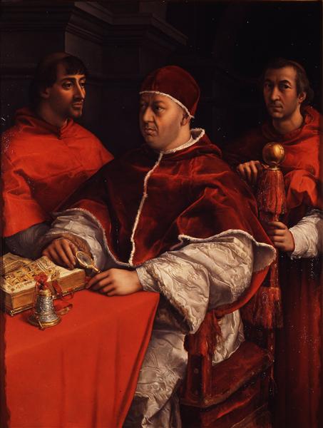 利奧十世和兩位樞機主教朱利奧·德·美第奇及路易吉·德·羅西肖像, 1518 - 拉斐爾