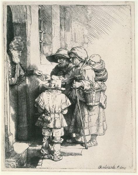 Beggars on the Doorstep of a House, 1648 - Рембрандт