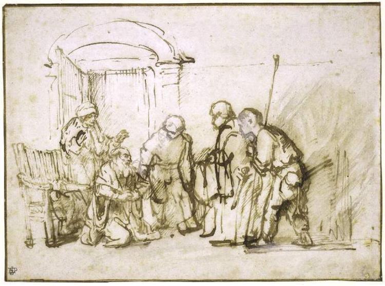 Jacob shown the Bloodstained Coat of Joseph, 1653 - 1657 - Rembrandt