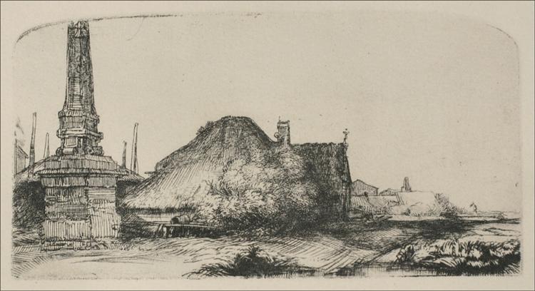 Landscape with an Obelisk, 1650 - Rembrandt van Rijn