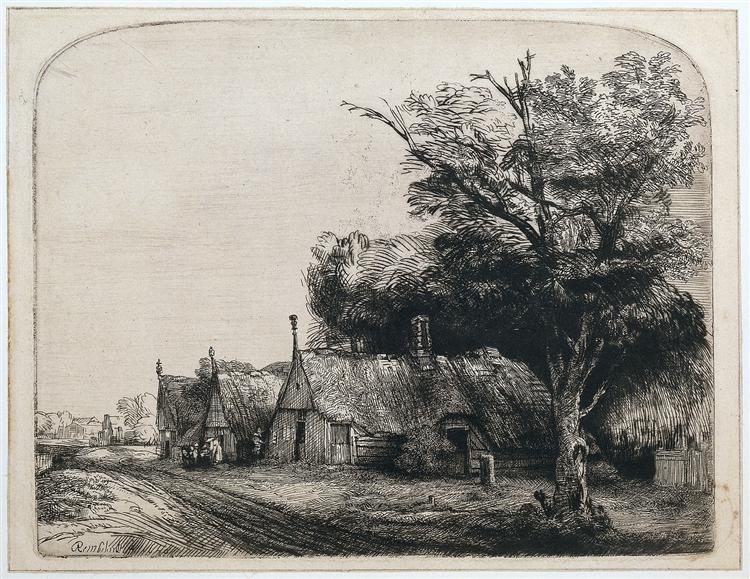 Landscape with Three Huts, 1650 - Rembrandt van Rijn