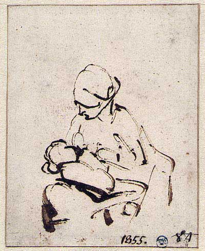Woman suckling a child - Rembrandt