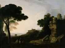 Landscape Capriccio with Tomb of the Horatii and Curiatii, and the Villa of Maecenas at Tivoli - Richard Wilson
