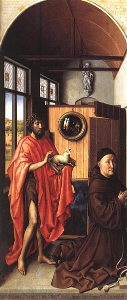 Werl Altarpiece - St. John the Baptist and the Donor, Heinrich Von Werl, 1438 - Робер Кампен