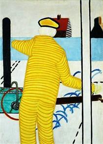 Yellow man with Trolley - Roger Raveel