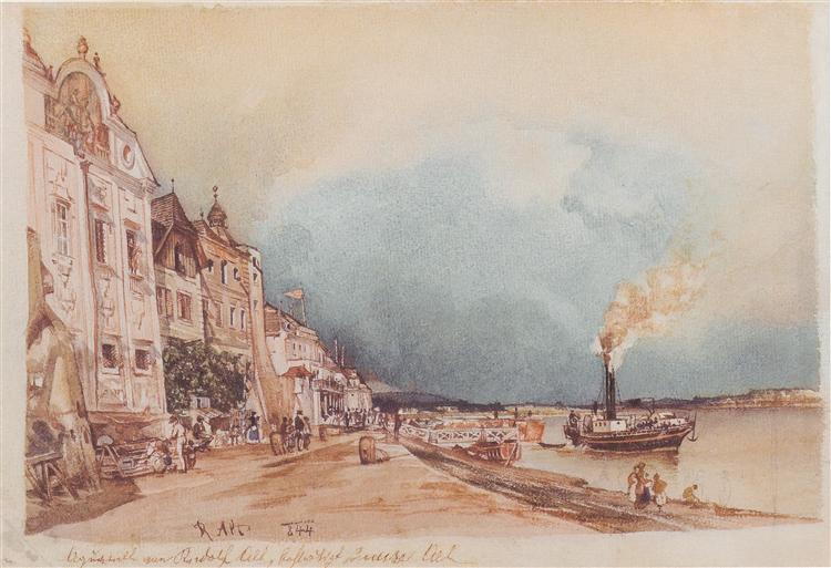 The landing site in Stein an der Donau, 1844 - Rudolf von Alt