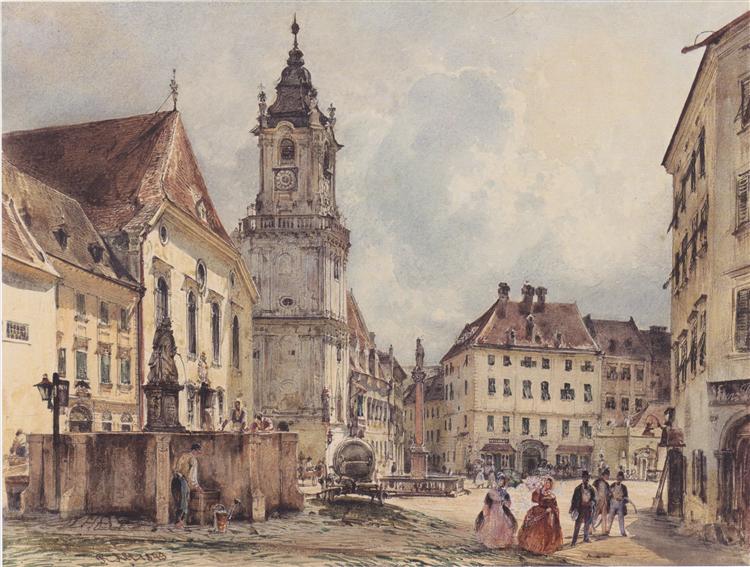 The main square in Bratislava, 1843 - Рудольф фон Альт