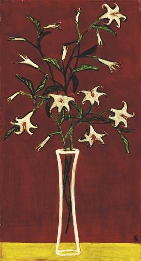 Vase of Lilies with Red Ground, 1940 - 常玉