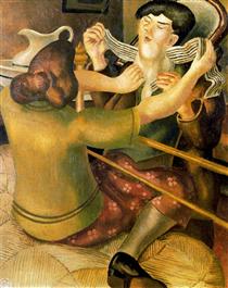 Buttoning The Collar - Stanley Spencer