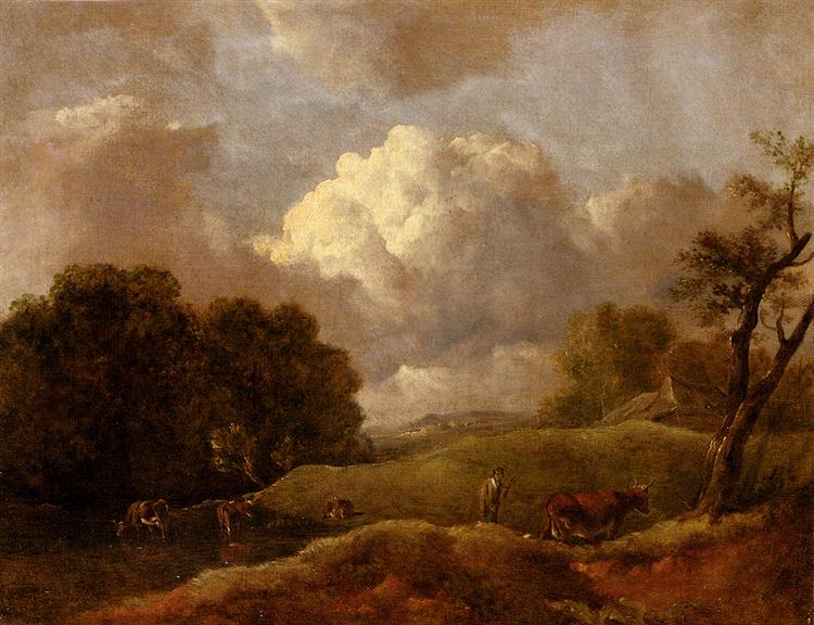 An Extensive Landscape With Cattle And A Drover - 根茲巴羅