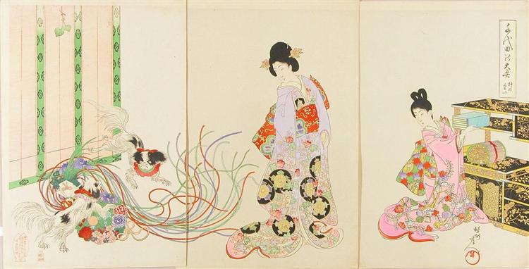 Excited dogs — Inu no kurui, 1896 - Тойохара Тіканобу