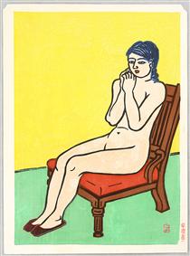 Nude on a Red Chair - 平塚運一