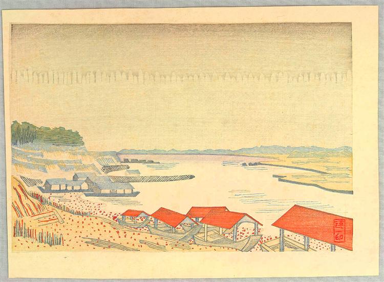 Tama River in Rain, 1929 - Уничи Хирацука