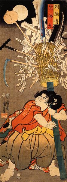 The young Benkei holding a pole - 歌川國芳