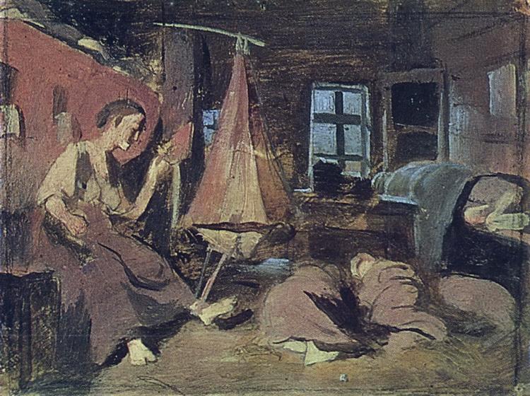 Night in the hut. Sketch for 'Sleeping Children' - Vasili Perov