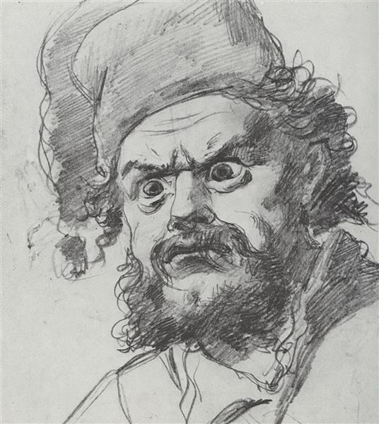 The head of Pugachev. Sketch - Vasily Perov