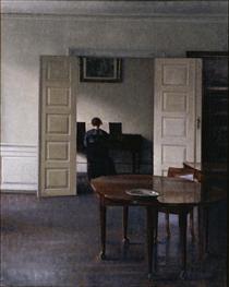 Interior with Ida Playing the Piano - Вільгельм Хаммерсхьой