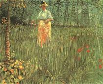 A woman walking in garden - 梵谷