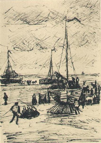 Beach and Boats, 1882 - Vincent van Gogh