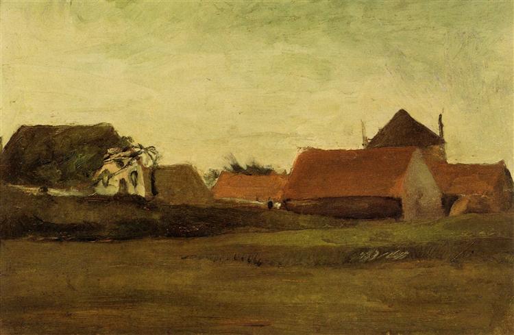 Farmhouses in Loosduinen near The Hague at Twilight, 1883 - 梵谷