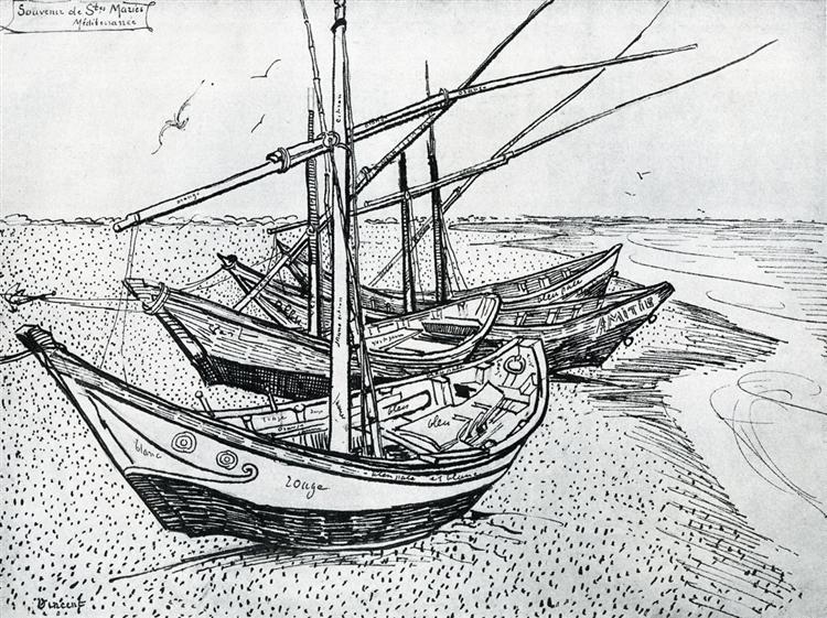Fishing boats on the Beach at Les Saintes-Maries-de-la-Mer, 1888 - Вінсент Ван Гог