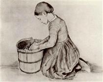 Girl Kneeling in Front of a Bucket - Винсент Ван Гог