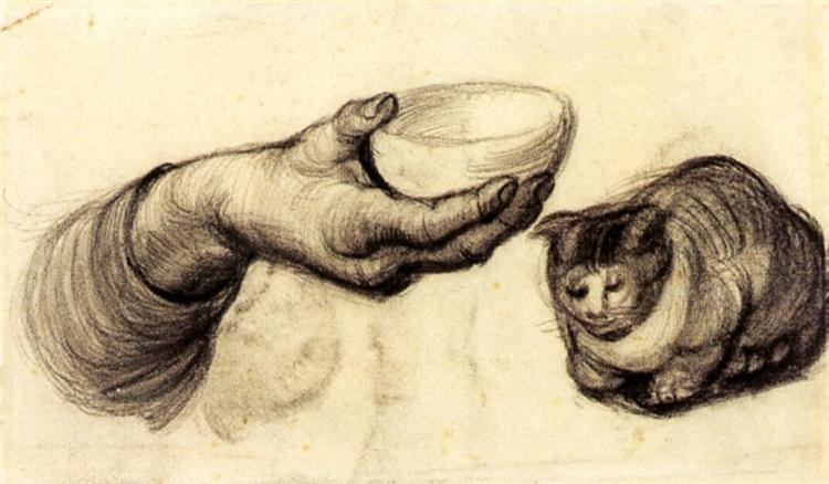 Hand with Bowl and a Cat, 1885 - Винсент Ван Гог