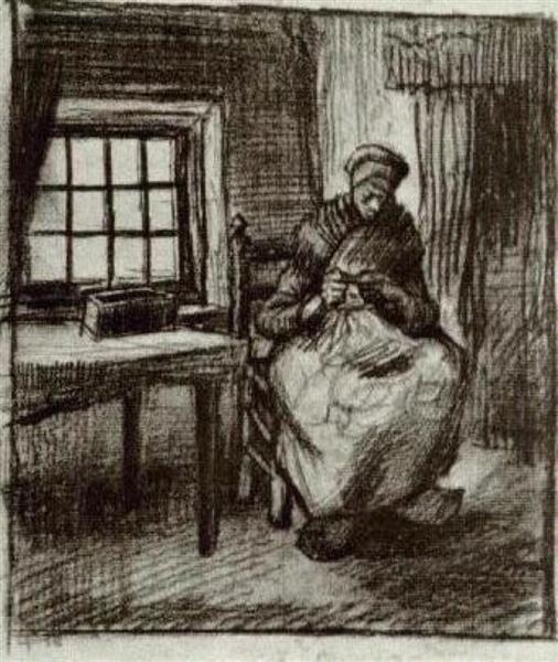 Interior with Peasant Woman Sewing, 1885 - 梵谷