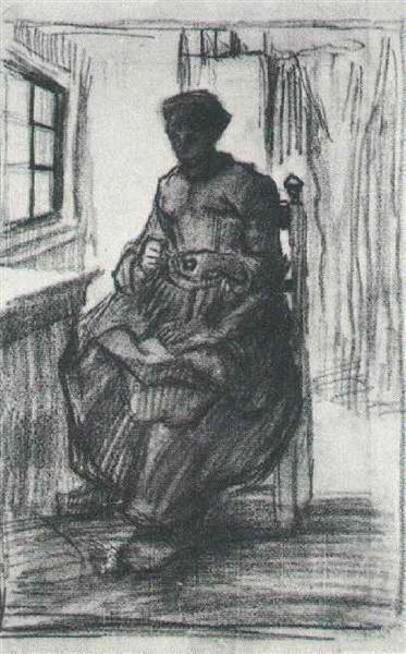 Interior with Peasant Woman Sewing, 1885 - Vincent van Gogh