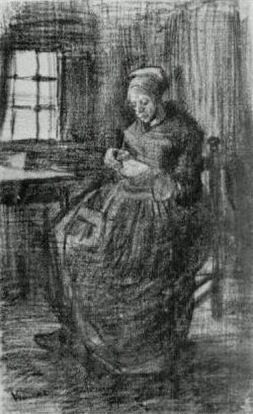 Interior with Peasant Woman Sewing, 1885 - 梵谷