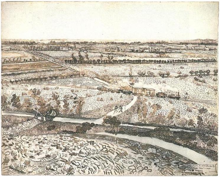 Landscape near Montmajour with Train, 1888 - Винсент Ван Гог