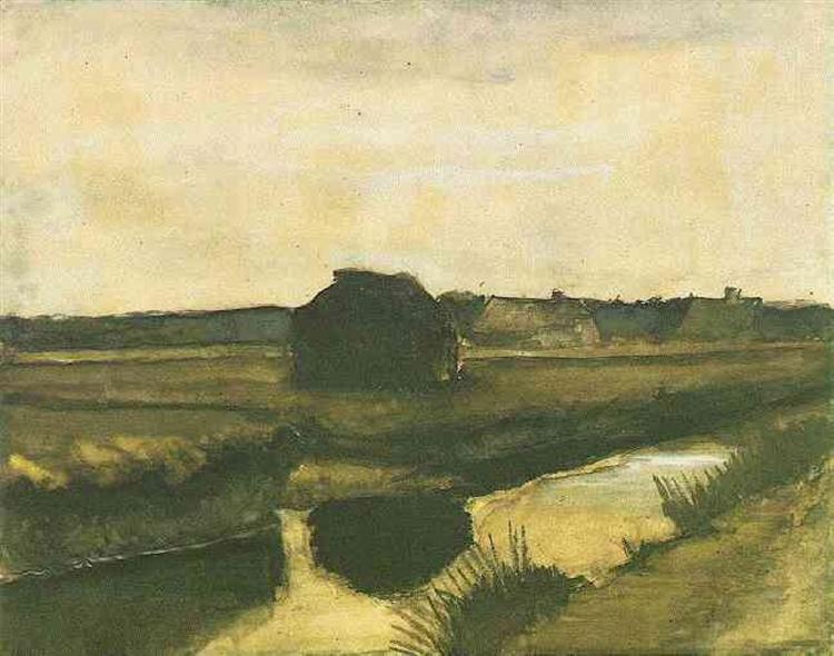 Landscape with a Stack of Peat and Farmhouses, 1883 - Вінсент Ван Гог
