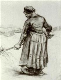 Peasant Woman, Pitching Wheat or Hay - 梵谷