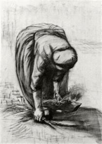 Peasant Woman Stooping and Gleaning - 梵谷