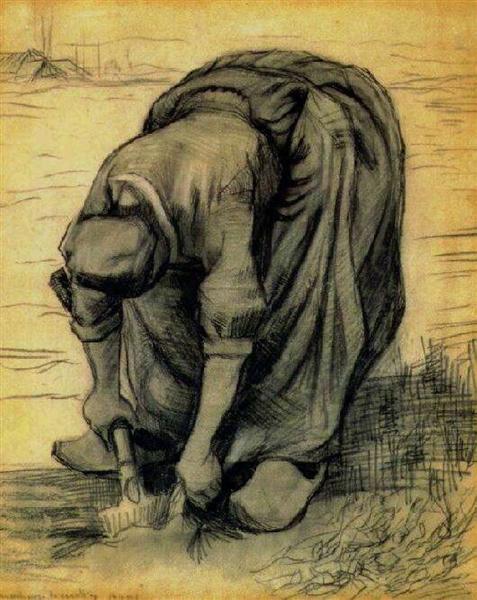 Peasant Woman, Stooping with a Spade, Digging Up Carrots, 1885 - 梵谷