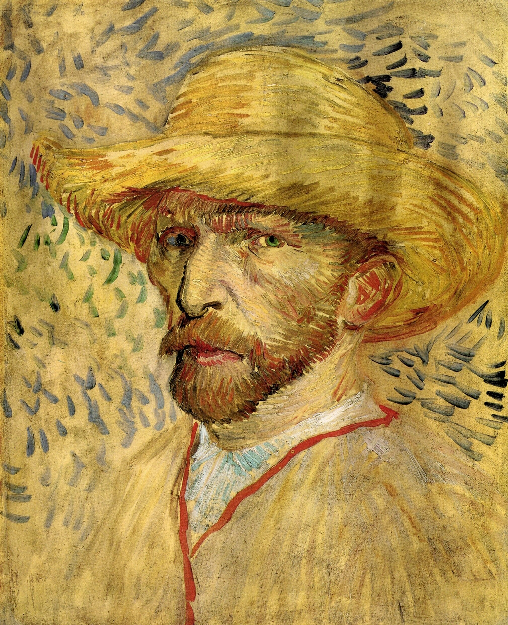 Self Portrait With Straw Hat 1887 Vincent Van Gogh Wikiart Org