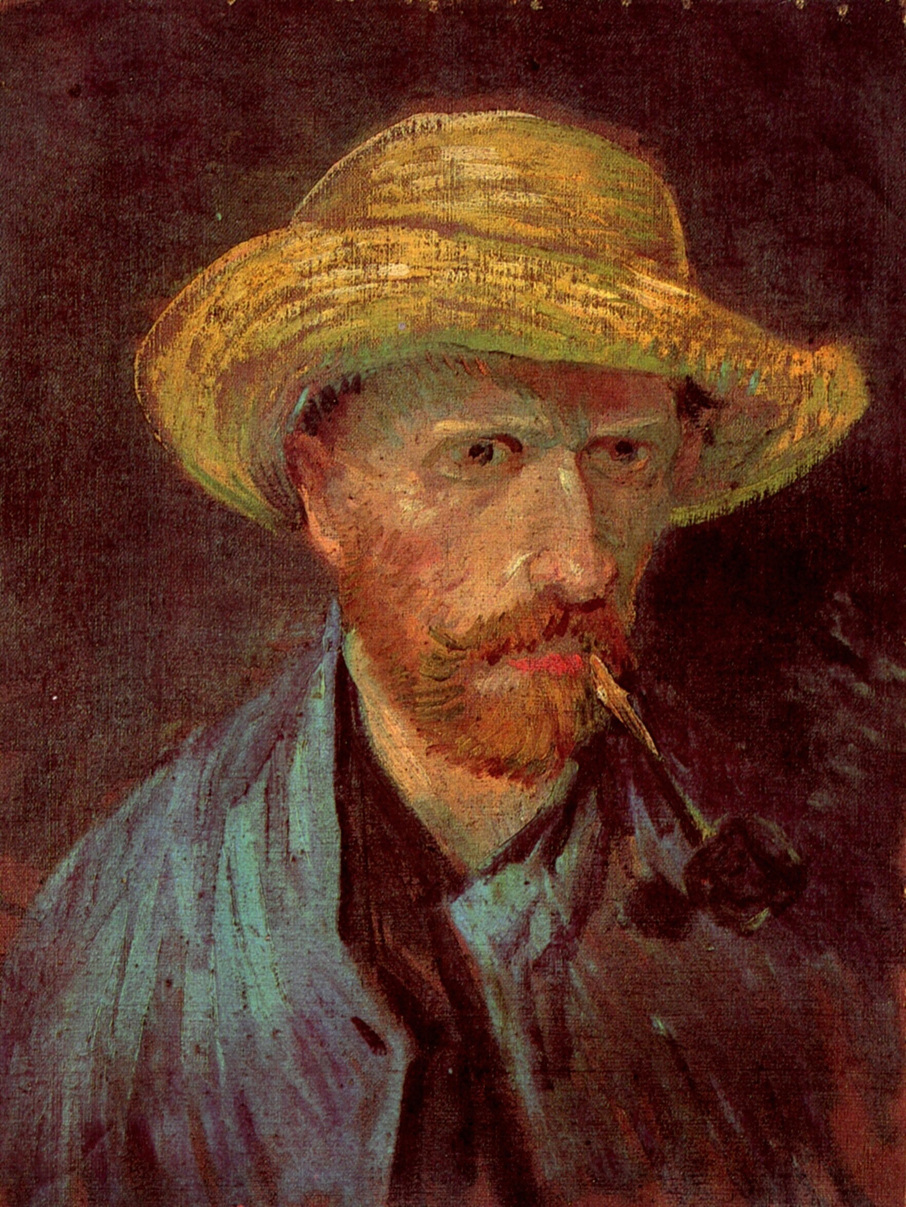 Self Portrait With Straw Hat And Pipe 1887 Vincent Van Gogh