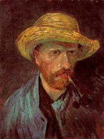 Self-Portrait with Straw Hat and Pipe - Vincent van Gogh