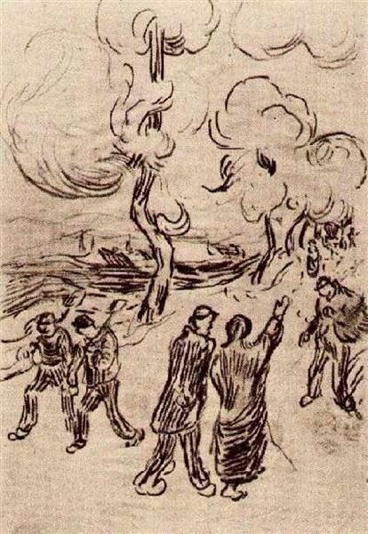 Several Figures on a Road with Trees, 1890 - Vincent van Gogh