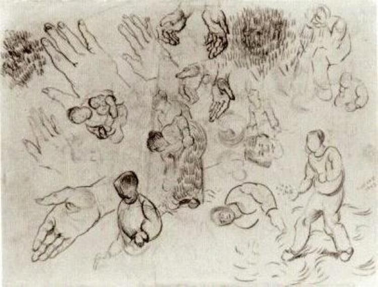 Sheet with Hands and Several Figures, 1890 - 梵谷