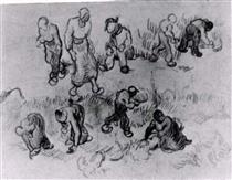 Sheet with Numerous Sketches of Working People - Вінсент Ван Гог