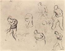 Six Sketches of Figures, Among Others a Man Sowing Wheat - Вінсент Ван Гог