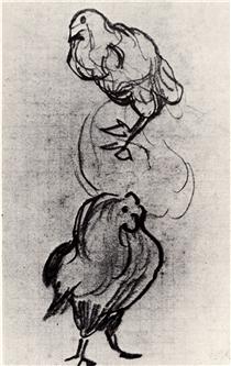 Sketches of a Hen and a Cock - Vincent van Gogh